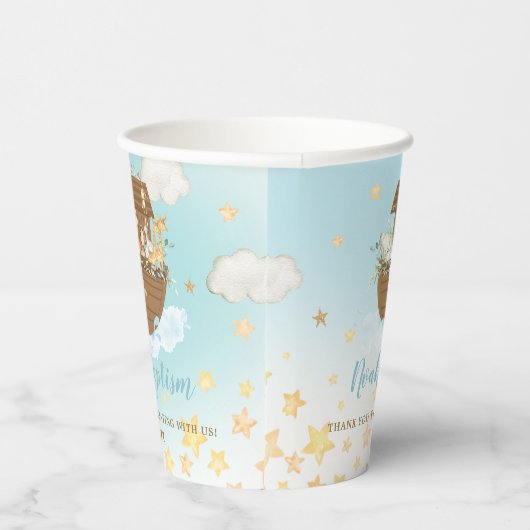 Chic Noah's Ark Blue Baby shower Baptism Birthday Papieren Bekers (Rechts)