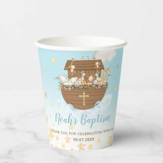 Chic Noah's Ark Blue Baby shower Baptism Birthday Papieren Bekers (Voorkant)