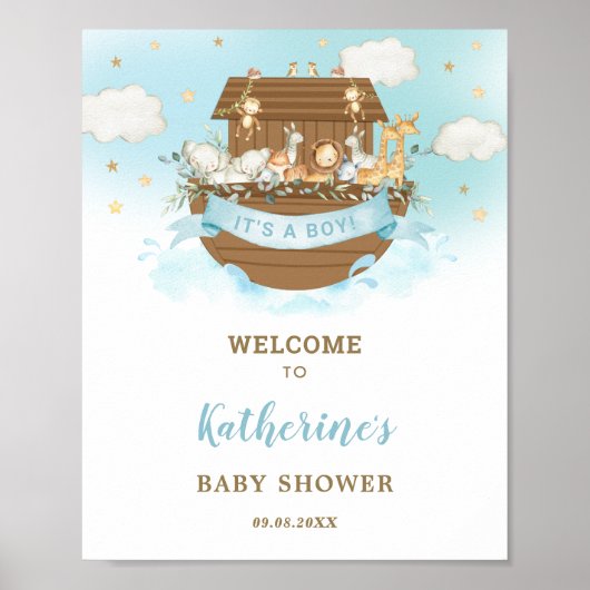 Chic Noah's Ark Boy Baby shower Welkom Poster (Voorkant)