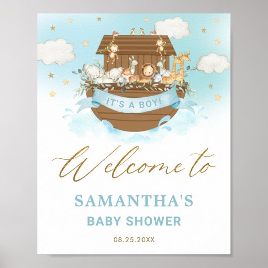 Chic Noah's Ark Boy Baby shower Welkomstteken Poster (Voorkant)