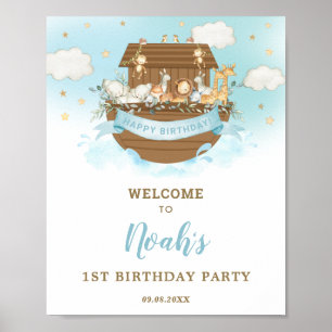 Chic Noah's Ark Boy Birthday Party Welcome Poster