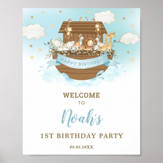 Chic Noah's Ark Boy Birthday Party Welcome Poster (Voorkant)