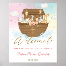 Chic Noah's Ark Girl Baptism Christening Welkom Poster