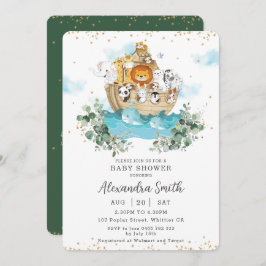 Chic Noah's Ark Greenery Cute Animals Baby shower Kaart