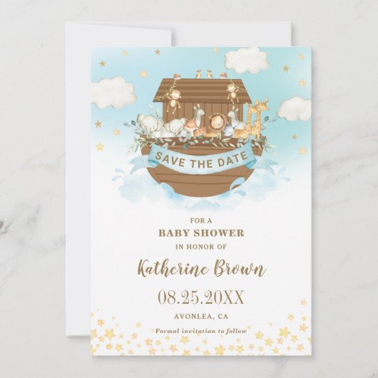 Chic Noah's Ark Leuke Dieren Jongen Baby shower Save The Date (Voorkant)