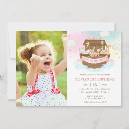 Chic Noah's Ark Leuke Dieren Meisje Verjaardag Fot Kaart (Voorkant)