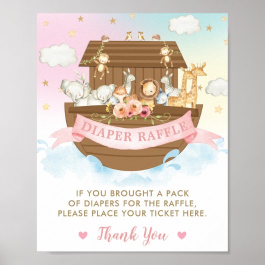 Chic Noah's Ark Meisje Baby shower Luier Raffle Poster (Voorkant)