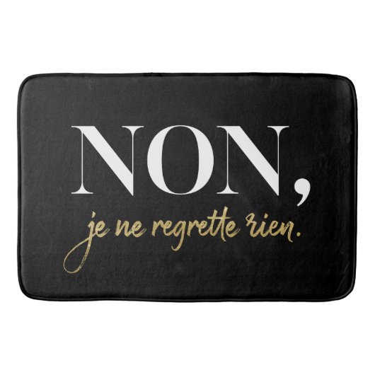 Chic Non Je Ne Regrette Rien Quote Black & Gold Badmat (Voorkant)