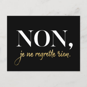 Chic Non Je Ne Regrette Rien Quote Black & Gold Feestdagenkaart