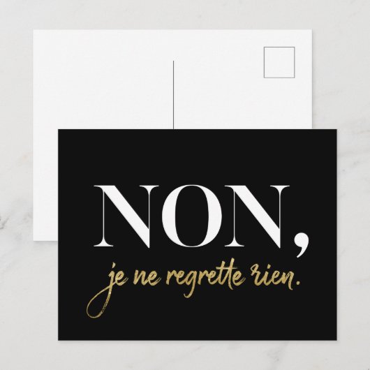 Chic Non Je Ne Regrette Rien Quote Black & Gold Feestdagenkaart (Voorkant / Achterkant)