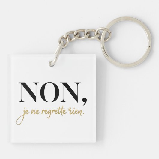 Chic Non Je Ne Regrette Rien Quote Black & Gold Sleutelhanger (Achterkant)