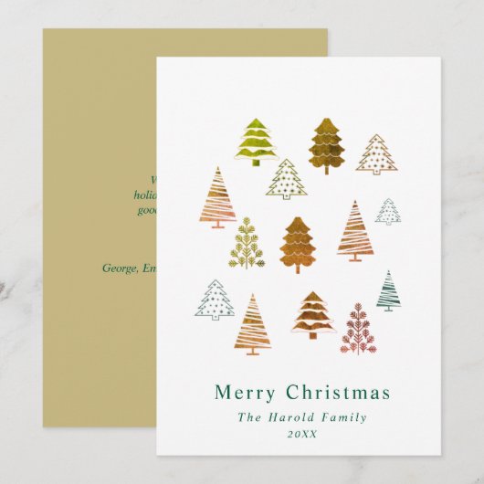 Chic Non Photo Elegant Golden Christmas Trees Kaar Kaart (Voorkant / Achterkant)