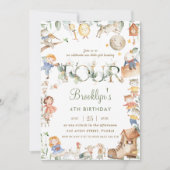Chic Nursery Rhyme Greenery 4th Birthday Neutral Kaart (Voorkant)
