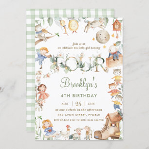 Chic Nursery Rhyme Greenery 4th Birthday Neutral Kaart