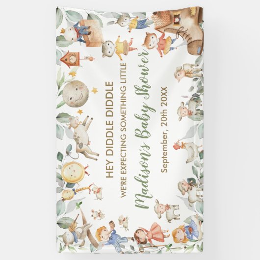 Chic Nursery Rhyme Greenery Baby shower Backdrop Spandoek (Verticaal)