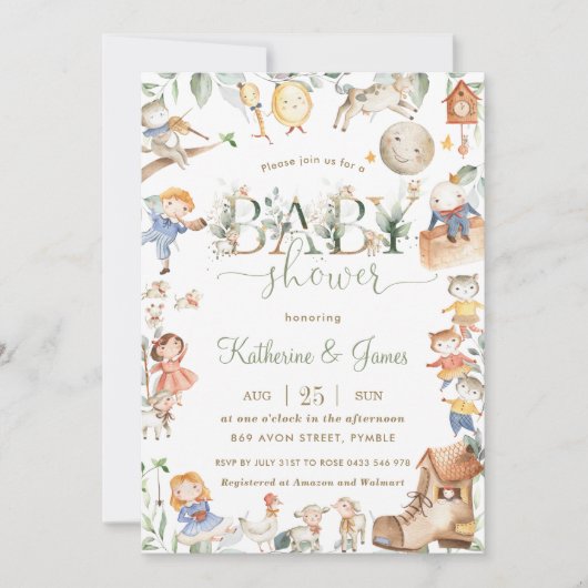 Chic Nursery Rhyme Greenery Baby shower Neutral Kaart (Voorkant)