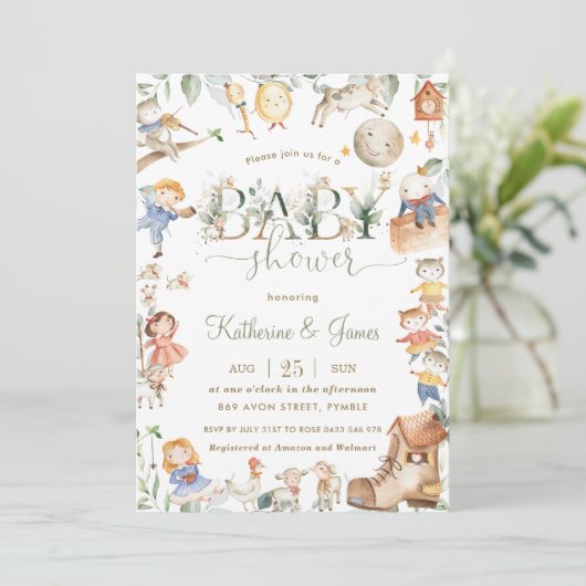 Chic Nursery Rhyme Greenery Baby shower Neutral Kaart (Staand voorkant)