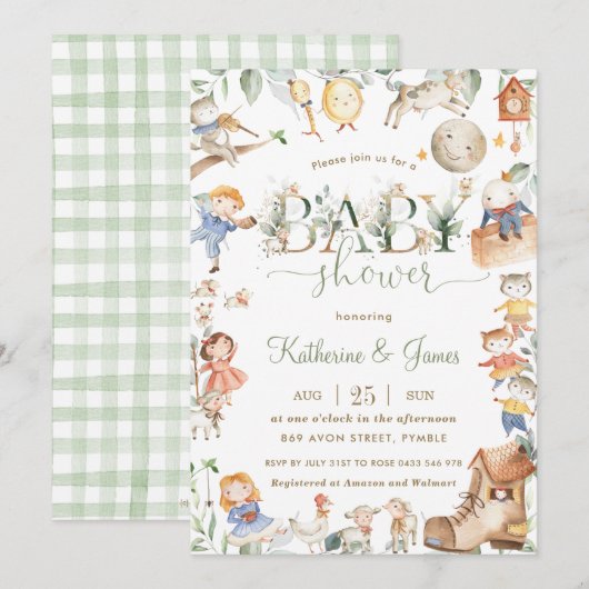 Chic Nursery Rhyme Greenery Baby shower Neutral Kaart (Voorkant / Achterkant)
