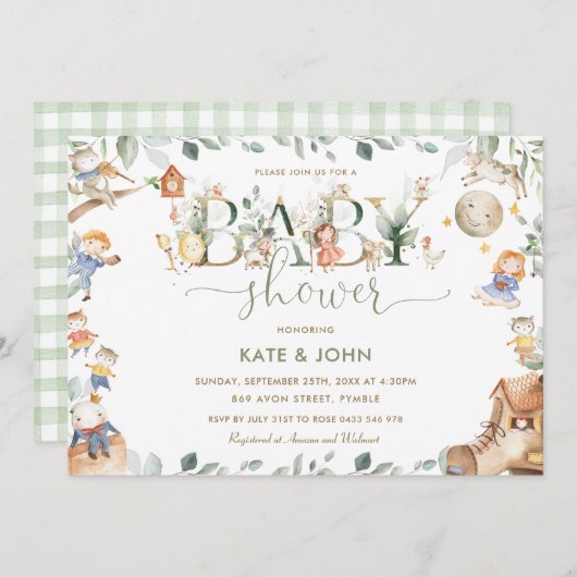 Chic Nursery Rhyme Greenery Baby shower Neutral Kaart (Voorkant / Achterkant)