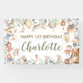 Chic Nursery Rhyme Greenery Birthday Backdrop Spandoek