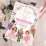 Chic Nutcracker Party Soft Pink Floral Birthday Kaart<br><div class="desc">Girly nutcracker-themed birthday uitnodiging in elegant pink and gold</div>