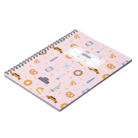 Chic NYC Pattern Roze Naam Spiral Notitieboek (Linkerzijde)