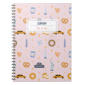 Chic NYC Pattern Roze Naam Spiral Notitieboek (Voorkant)