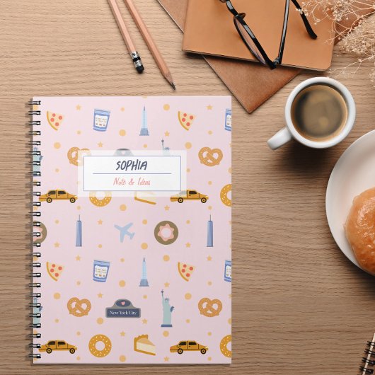 Chic NYC Pattern Roze Naam Spiral Notitieboek