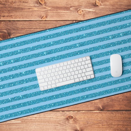 Chic Ocean Blue Glitter Style Horizontal Stripes Bureaumat