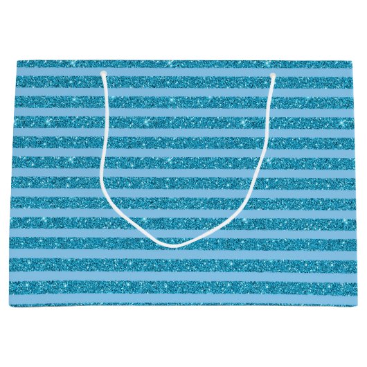 Chic Ocean Blue Glitter Style Horizontal Stripes Groot Cadeauzakje (Voorkant)
