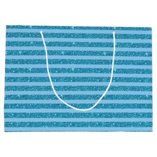 Chic Ocean Blue Glitter Style Horizontal Stripes Groot Cadeauzakje (Achterkant)