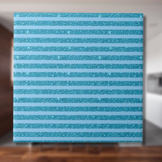Chic Ocean Blue Glitter Style Horizontal Stripes Tegeltje