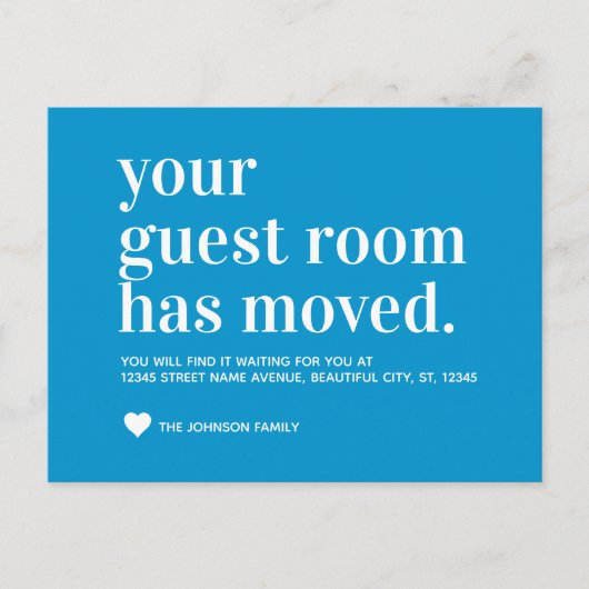Chic Ocean Blue Guest Room Moving Announement Aankondigingskaart (Voorkant)