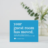 Chic Ocean Blue Guest Room Moving Announement Aankondigingskaart (Staand voorkant)