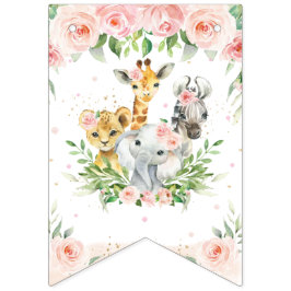 Chic Oerwoud Animals Blush Pink Floral Baby shower Vlaggetjes