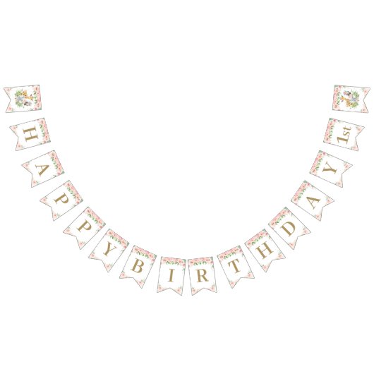 Chic Oerwoud Animals Blush Pink Floral Birthday Vlaggetjes (Alle)