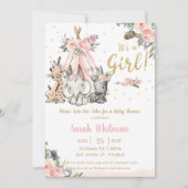 Chic Oerwoud Animals Boho Tribal Girl Baby shower Kaart (Voorkant)