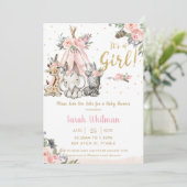 Chic Oerwoud Animals Boho Tribal Girl Baby shower Kaart (Staand voorkant)