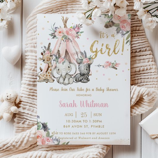 Chic Oerwoud Animals Boho Tribal Girl Baby shower Kaart