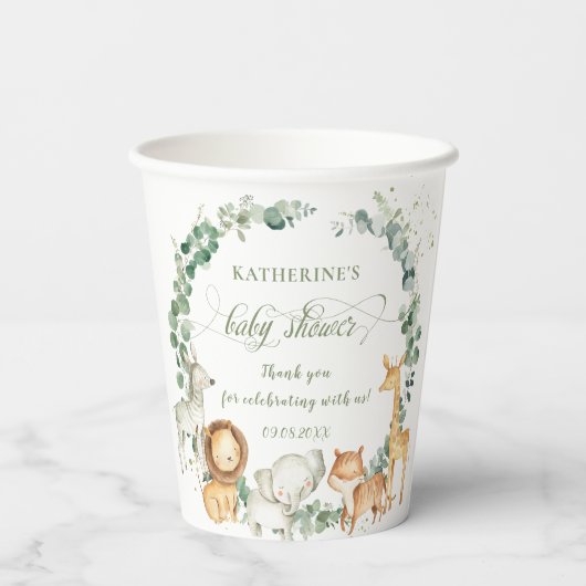 Chic Oerwoud Animals Greeneral Neutraal Baby showe Papieren Bekers (Achterkant)