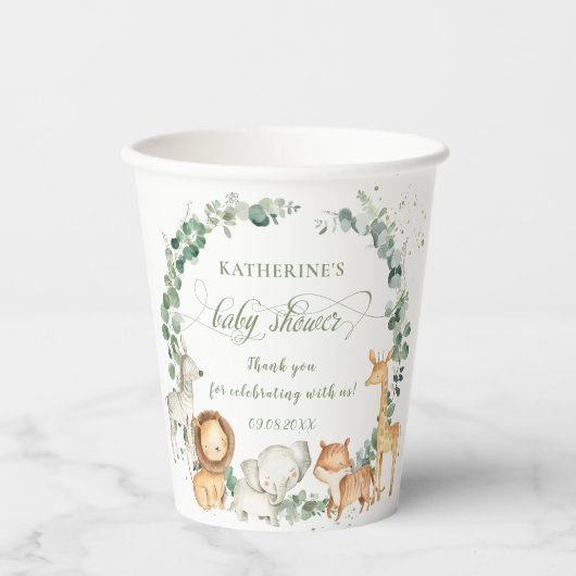 Chic Oerwoud Animals Greeneral Neutraal Baby showe Papieren Bekers (Voorkant)
