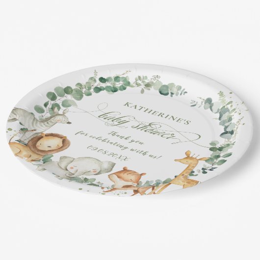 Chic Oerwoud Animals Greeneral Neutraal Baby showe Papieren Bordje (Gekanteld)