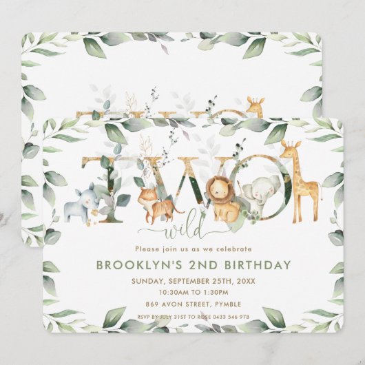 Chic Oerwoud Animals Greenere 2e verjaardag twee W Kaart (Voorkant / Achterkant)