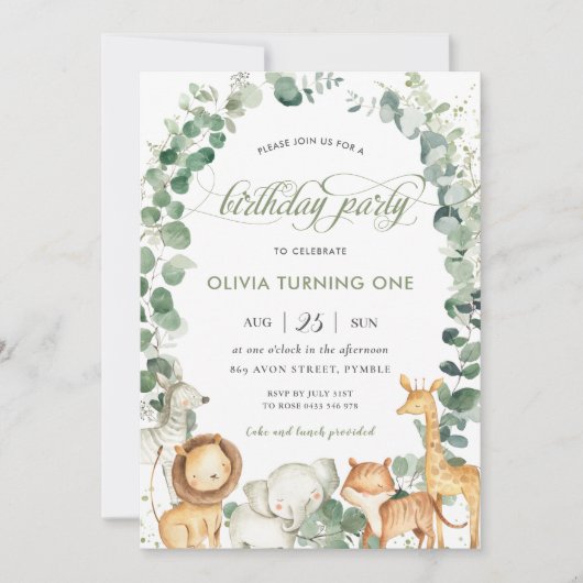 Chic Oerwoud Animals Greenery 1e verjaardagsfeestj Kaart (Voorkant)