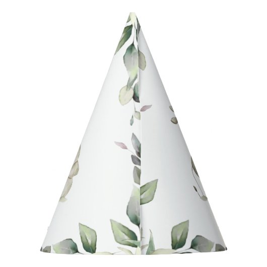 Chic Oerwoud Animals Greenery 1st Birthday Boy Gir Feesthoedjes (Achterkant)