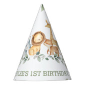 Chic Oerwoud Animals Greenery 1st Birthday Boy Gir Feesthoedjes (Voorkant)