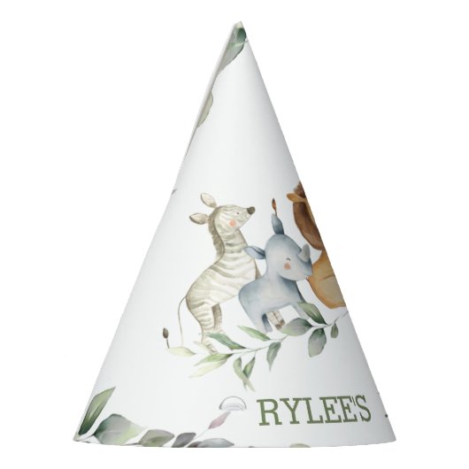 Chic Oerwoud Animals Greenery 1st Birthday Boy Gir Feesthoedjes (Links)