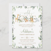 Chic Oerwoud Animals Greenery 1st Birthday Boy Gir Kaart (Voorkant)