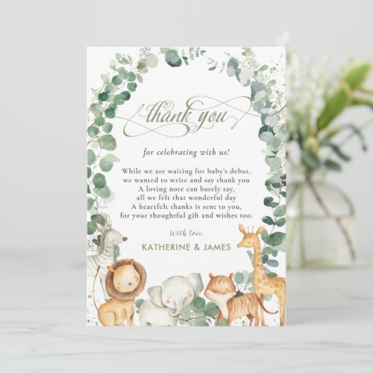  Chic Oerwoud Animals Greenery Baby shower  Bedankkaart (Staand voorkant)