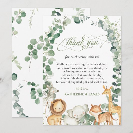  Chic Oerwoud Animals Greenery Baby shower  Bedankkaart (Voorkant / Achterkant)